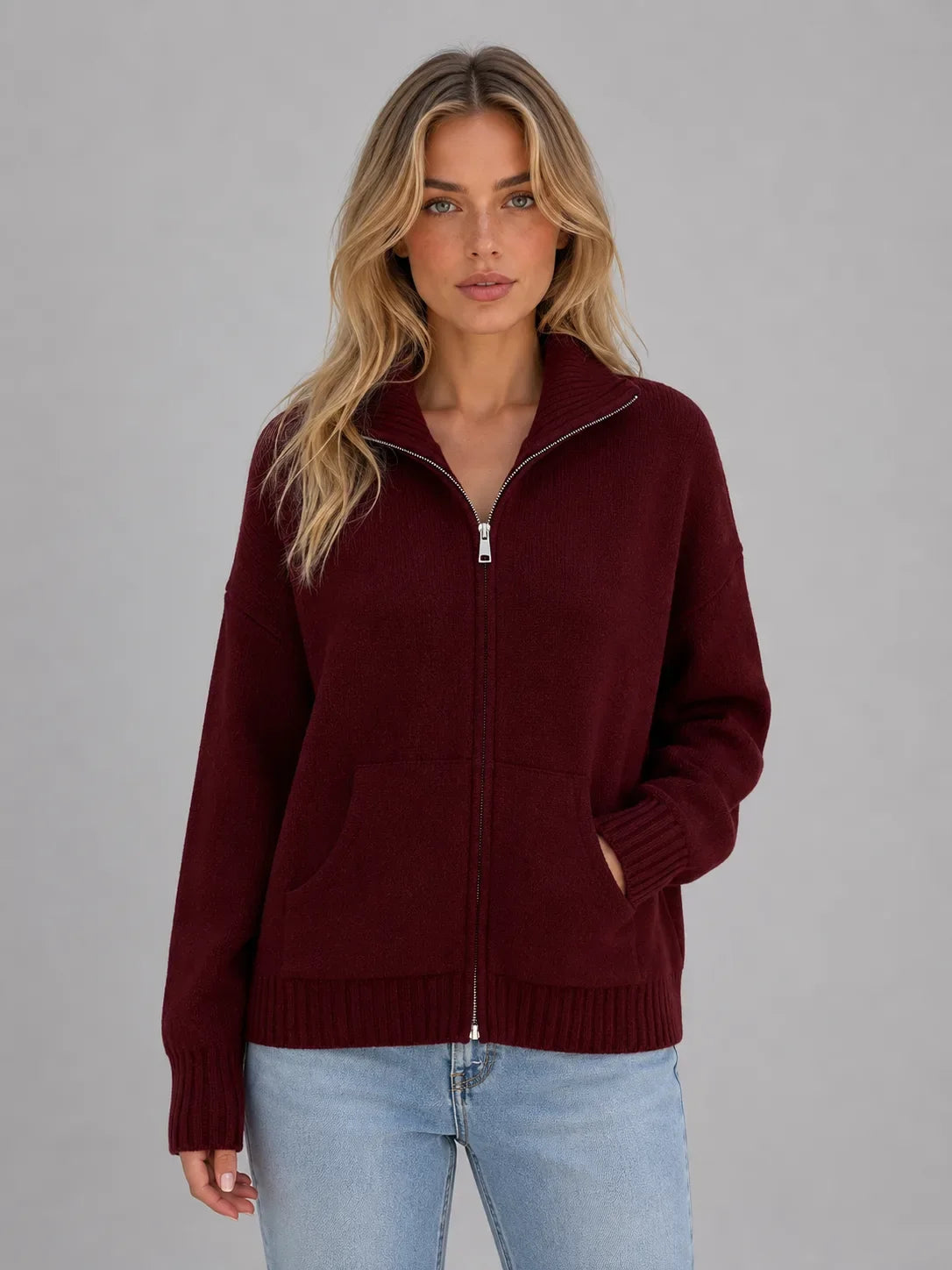 Women's Knitted Zipper Cardigan Sweater