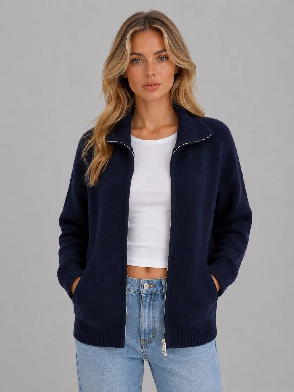 Women's Knitted Zipper Cardigan Sweater