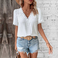 Women's Lace V-Neck Short Sleeve Blouse for Summer