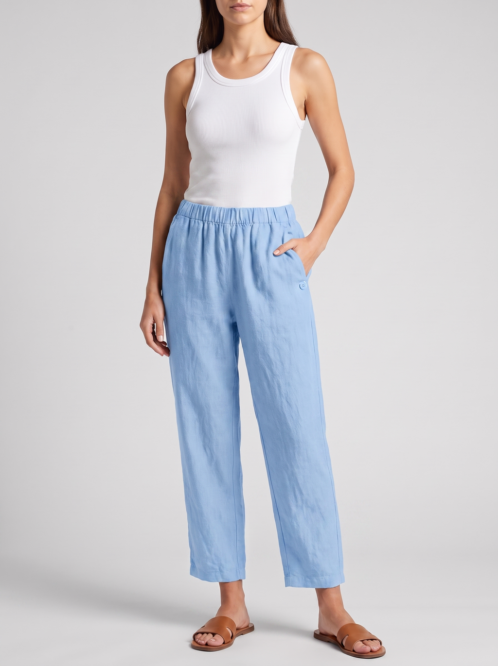Women's Linen Pants Trousers with Pockets - Casual Straight Fit