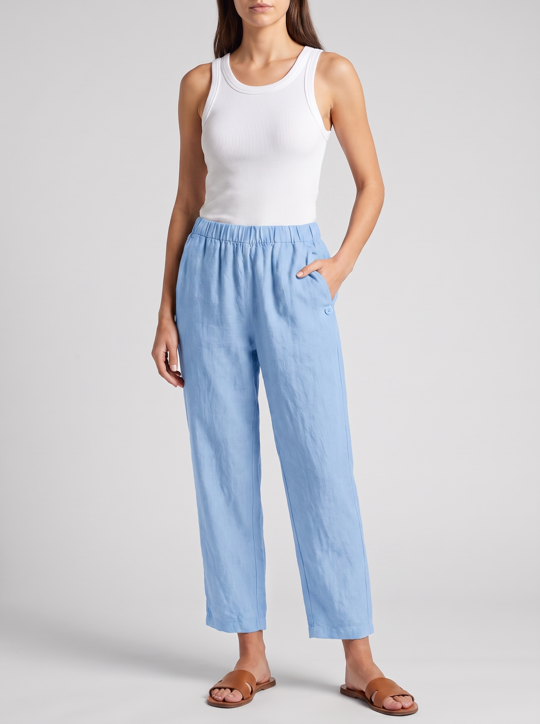 Women's Linen Pants Trousers with Pockets - Casual Straight Fit