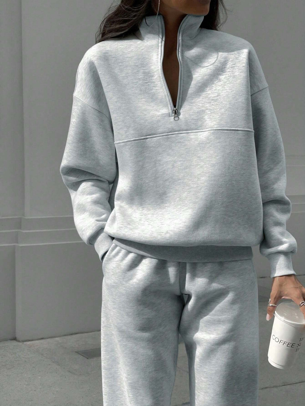 Women's Long-Sleeve Zip-Up Sports Sweatshirt and Elastic Waist Trousers Set