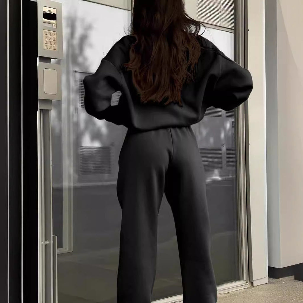 Women's Long-Sleeve Zip-Up Sports Sweatshirt and Elastic Waist Trousers Set