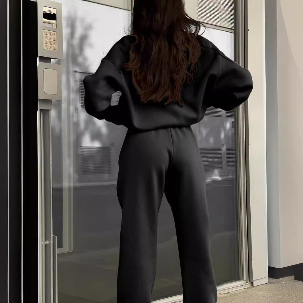 Women's Long-Sleeve Zip-Up Sports Sweatshirt and Elastic Waist Trousers Set