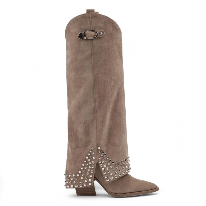 Women's Long Cowgirl Boots with Heel and Rhinestones