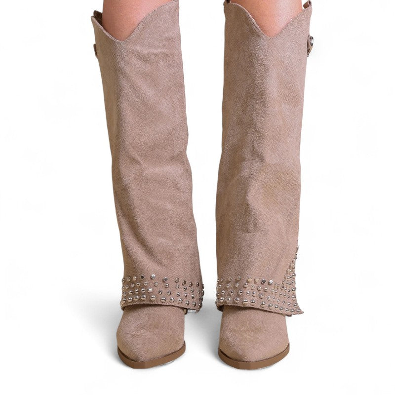 Women's Long Cowgirl Boots with Heel and Rhinestones
