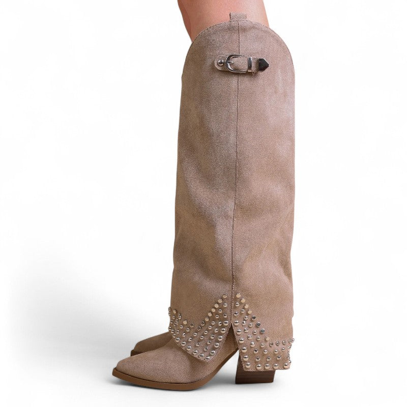 Women's Long Cowgirl Boots with Heel and Rhinestones