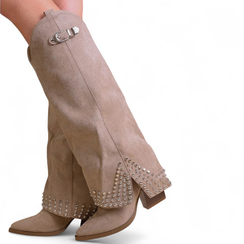 Women's Long Cowgirl Boots with Heel and Rhinestones