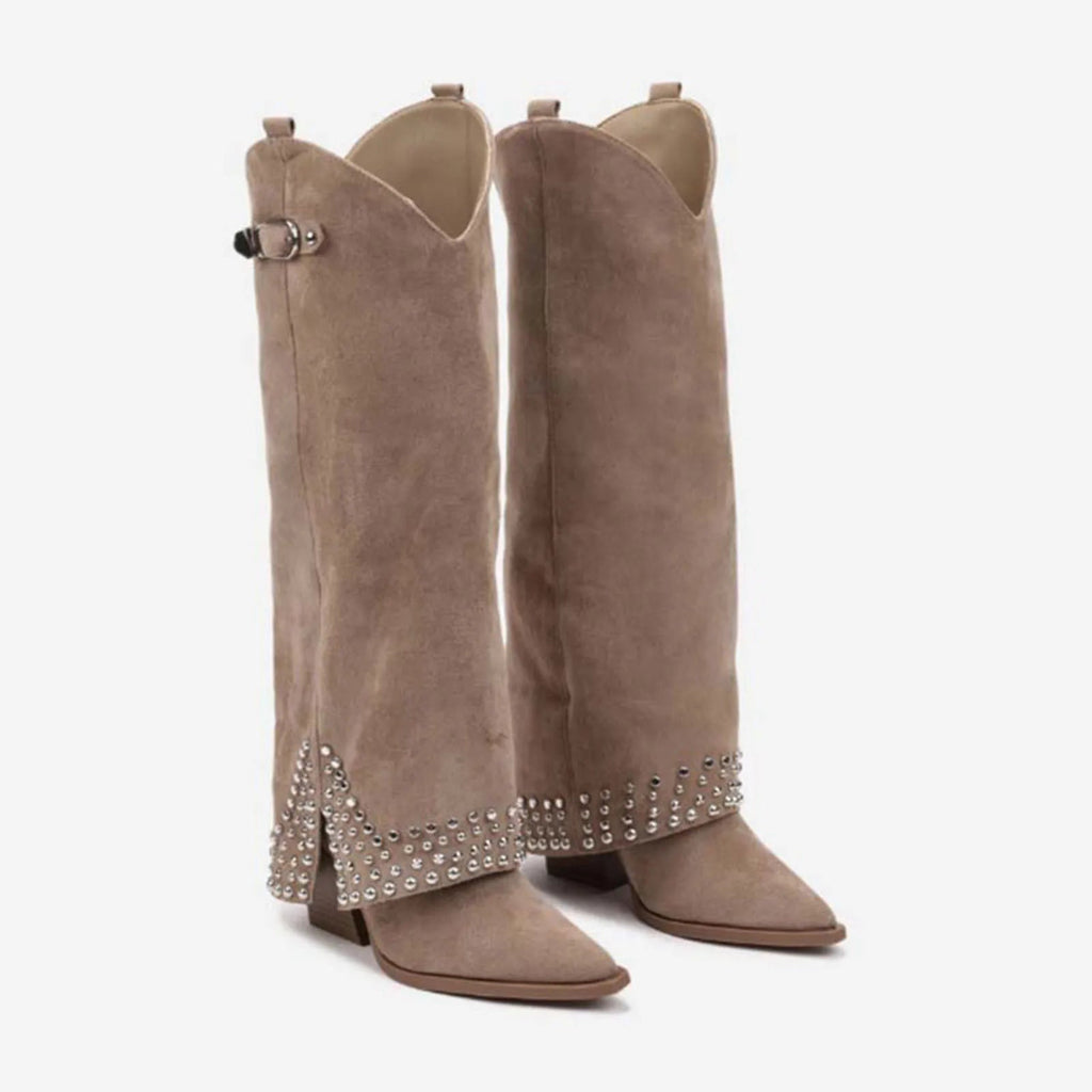 Women's Long Cowgirl Boots with Heel and Rhinestones
