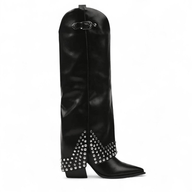 Women's Long Cowgirl Boots with Heel and Rhinestones