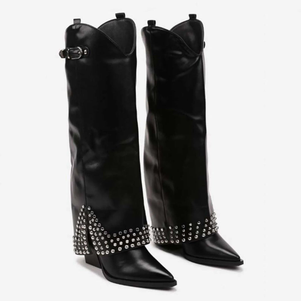 Women's Long Cowgirl Boots with Heel and Rhinestones