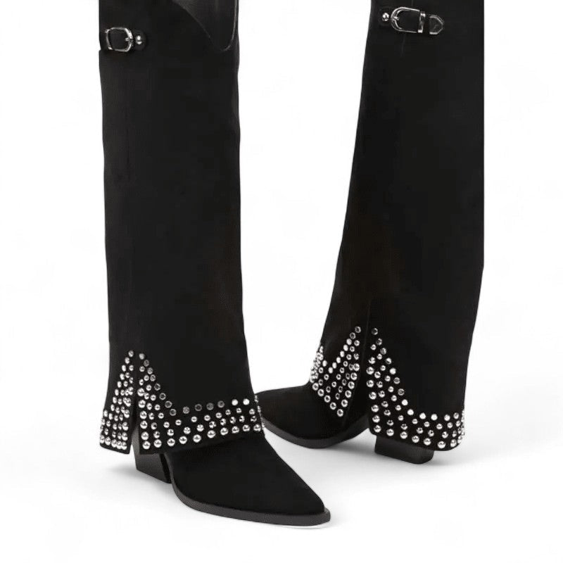 Women's Long Cowgirl Boots with Heel and Rhinestones