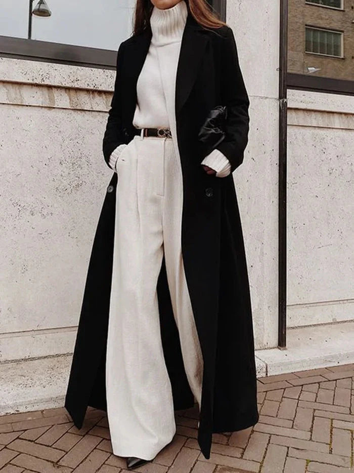 Women's Long Button Up Trench Coat with Deep Pockets