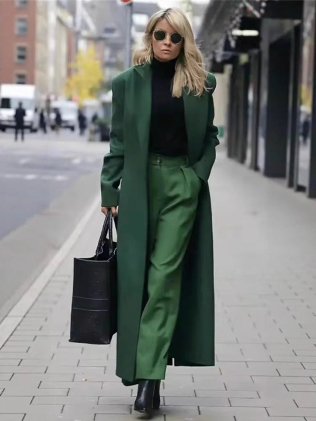Women's Long Button Up Trench Coat with Deep Pockets