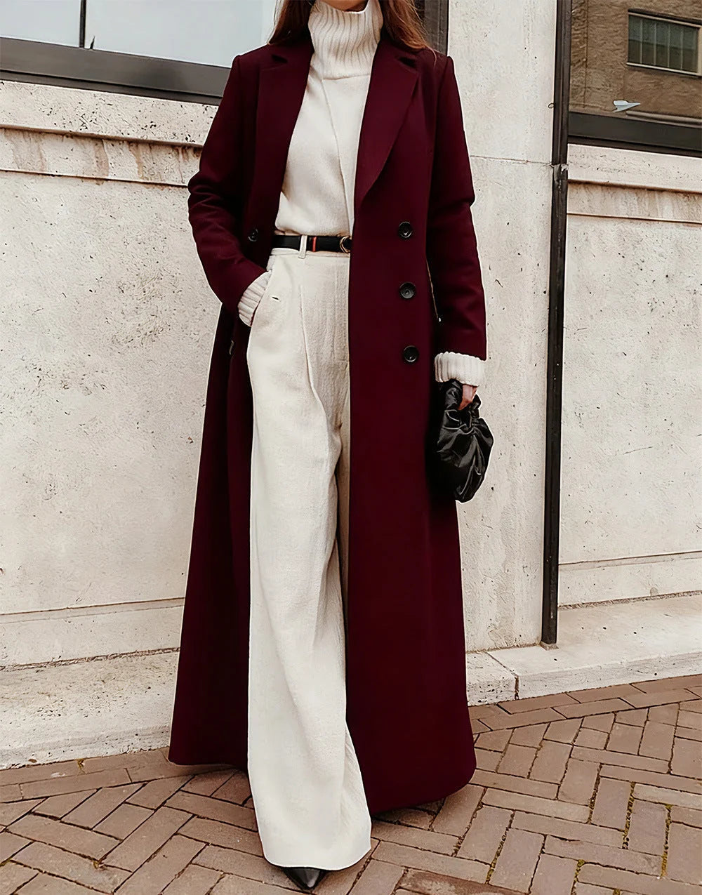 Women's Long Button Up Trench Coat with Deep Pockets