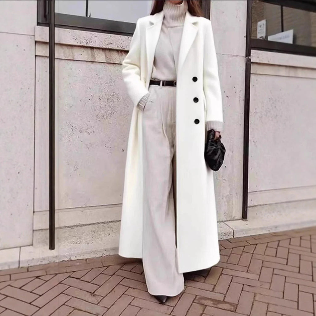 Women's Long Button Up Trench Coat with Deep Pockets