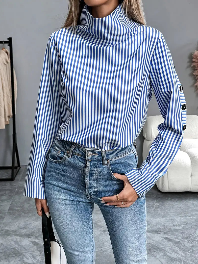 Women's Long Sleeve Top with Stand-Up Collar
