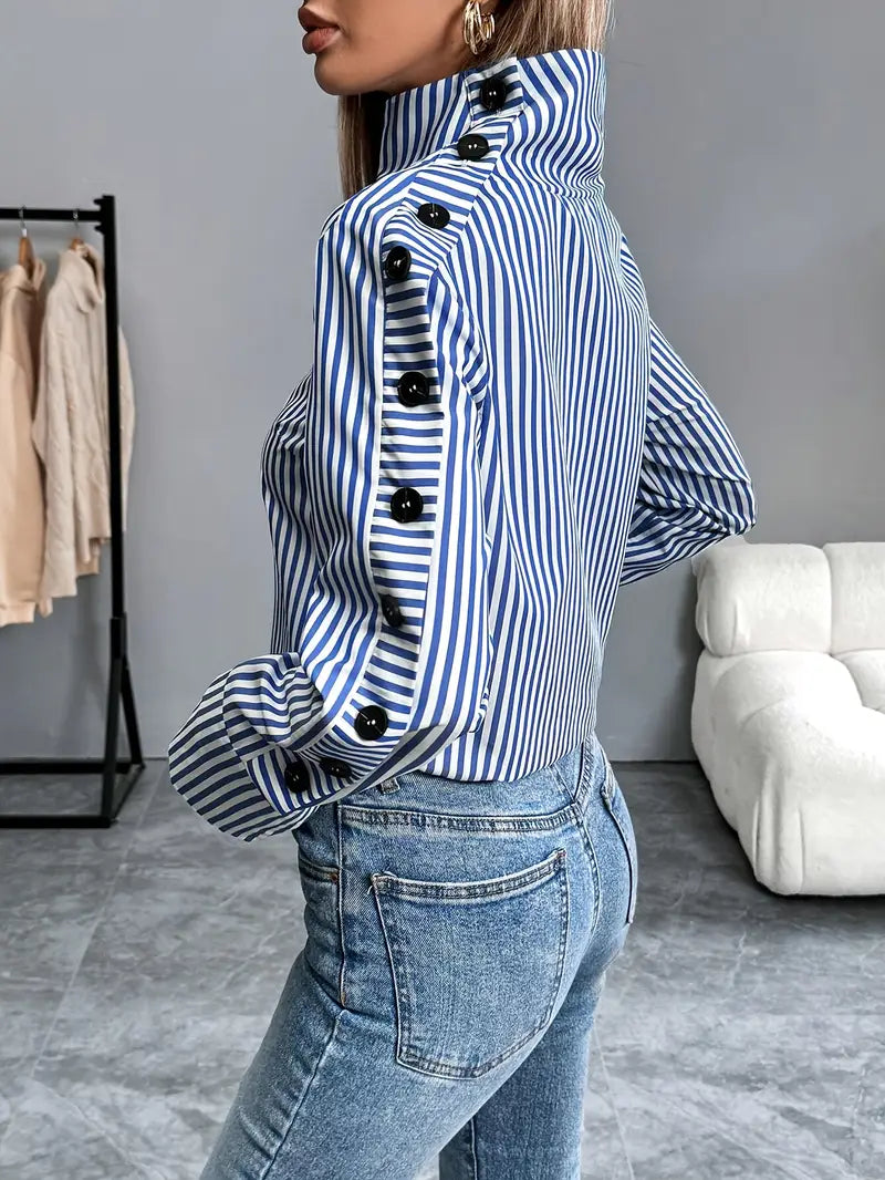 Women's Long Sleeve Top with Stand-Up Collar
