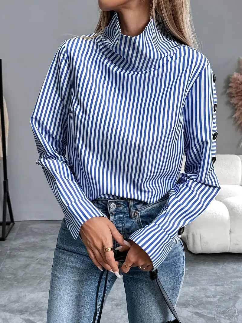 Women's Long Sleeve Top with Stand-Up Collar