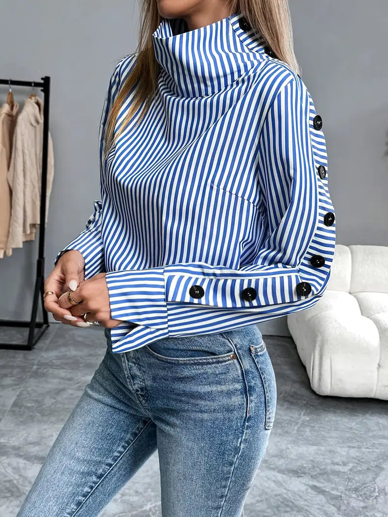 Women's Long Sleeve Top with Stand-Up Collar