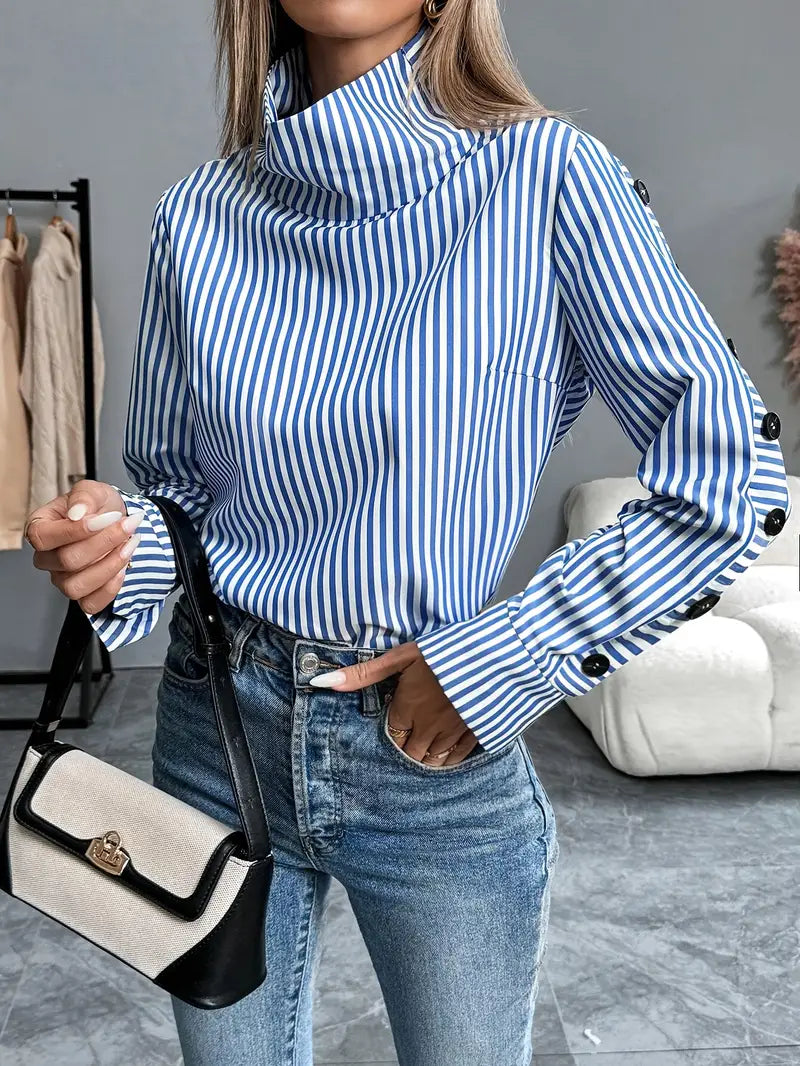 Women's Long Sleeve Top with Stand-Up Collar