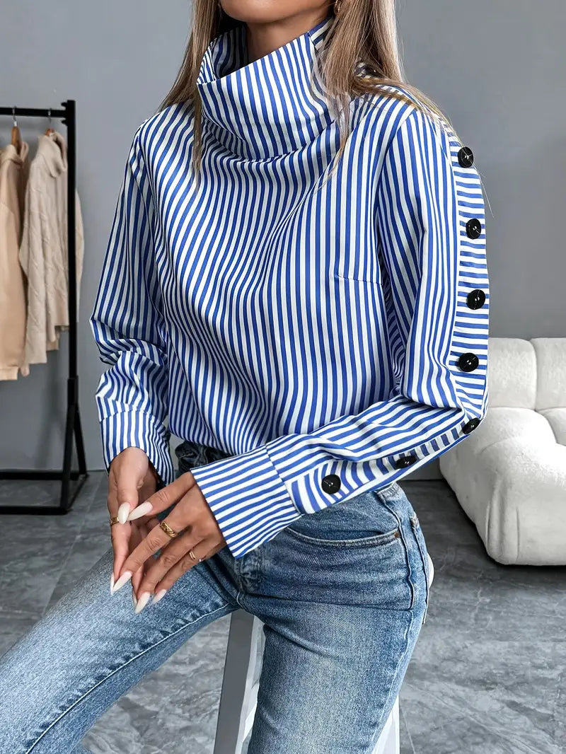 Women's Long Sleeve Top with Stand-Up Collar