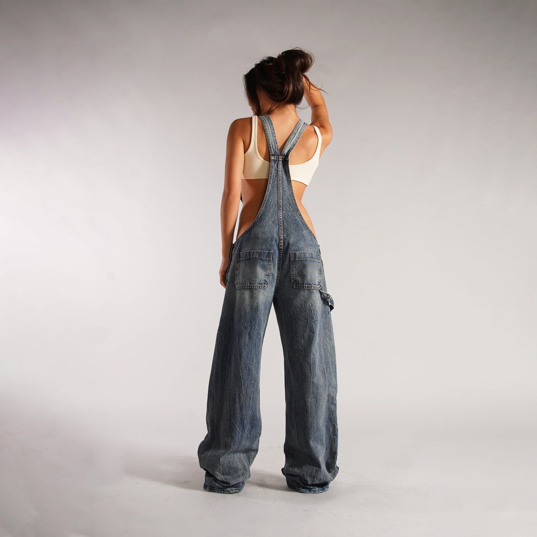 Women's Loose Denim Dungarees with Pockets