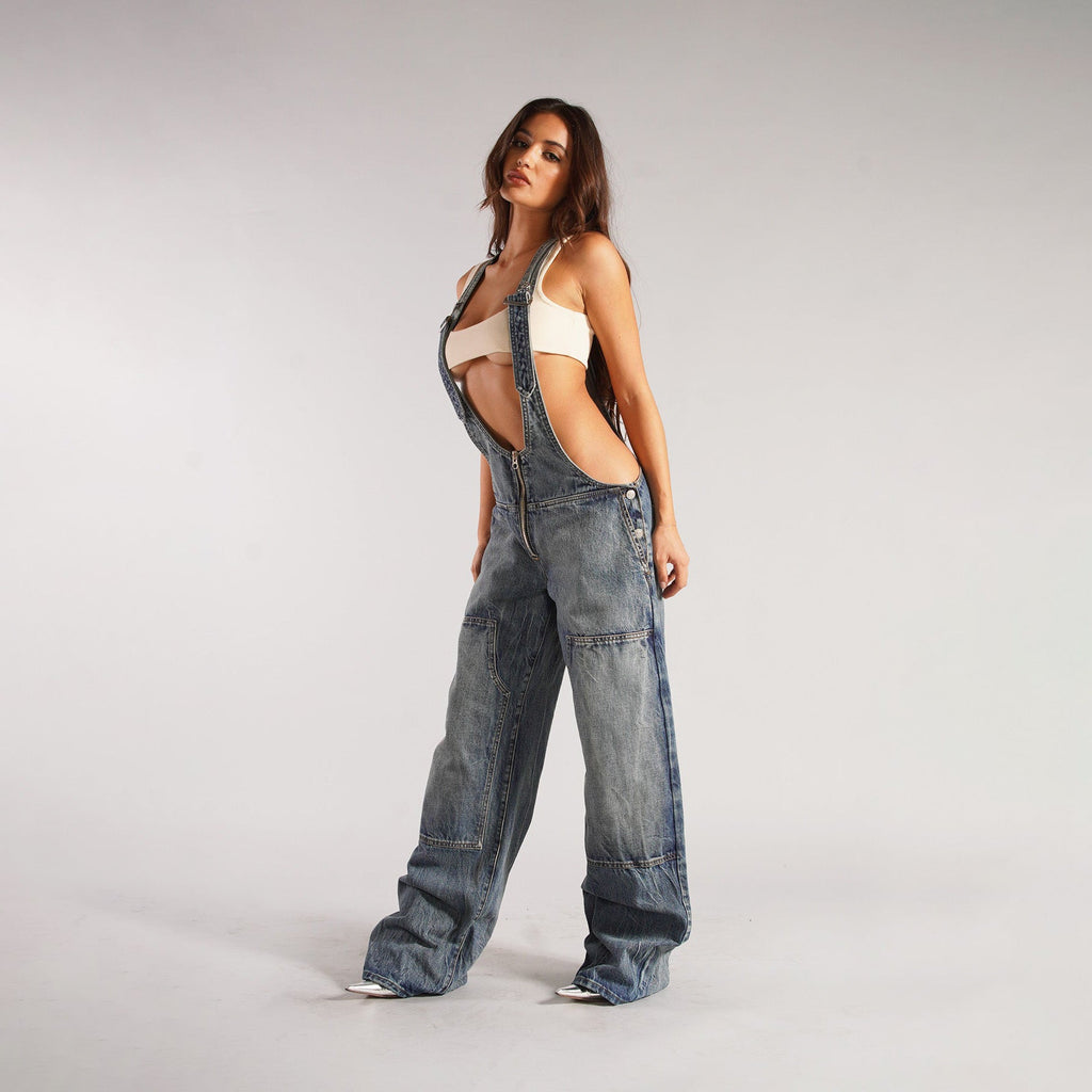 Women's Loose Denim Dungarees with Pockets