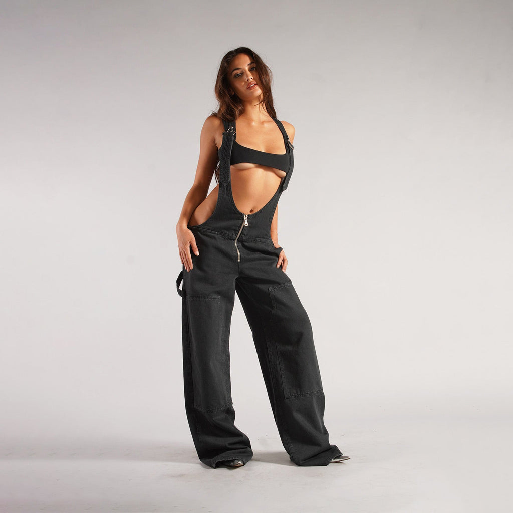 Women's Loose Denim Dungarees with Pockets