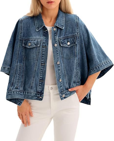 Women's Loose Cotton Jacket with Batwing Sleeves
