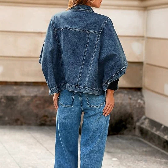Women's Loose Cotton Jacket with Batwing Sleeves