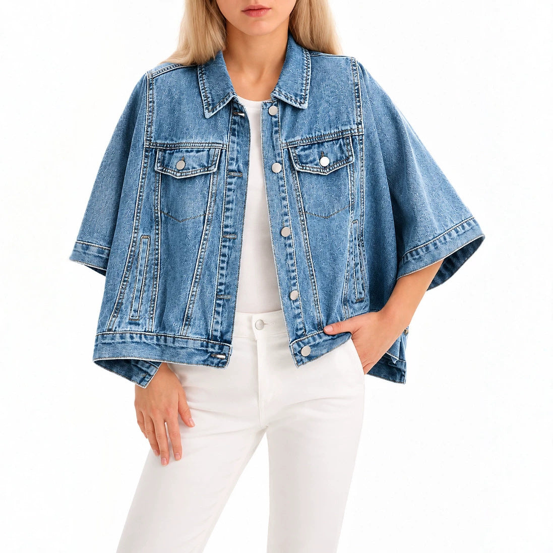 Women's Loose Cotton Jacket with Batwing Sleeves