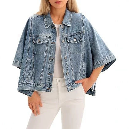 Women's Loose Cotton Jacket with Batwing Sleeves