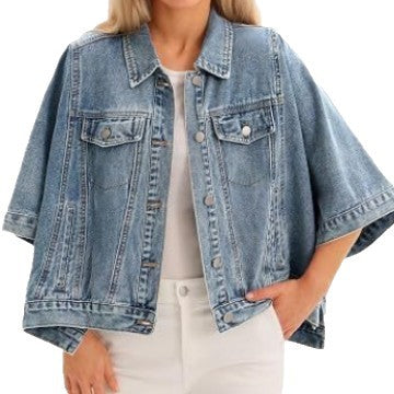 Women's Loose Cotton Jacket with Batwing Sleeves