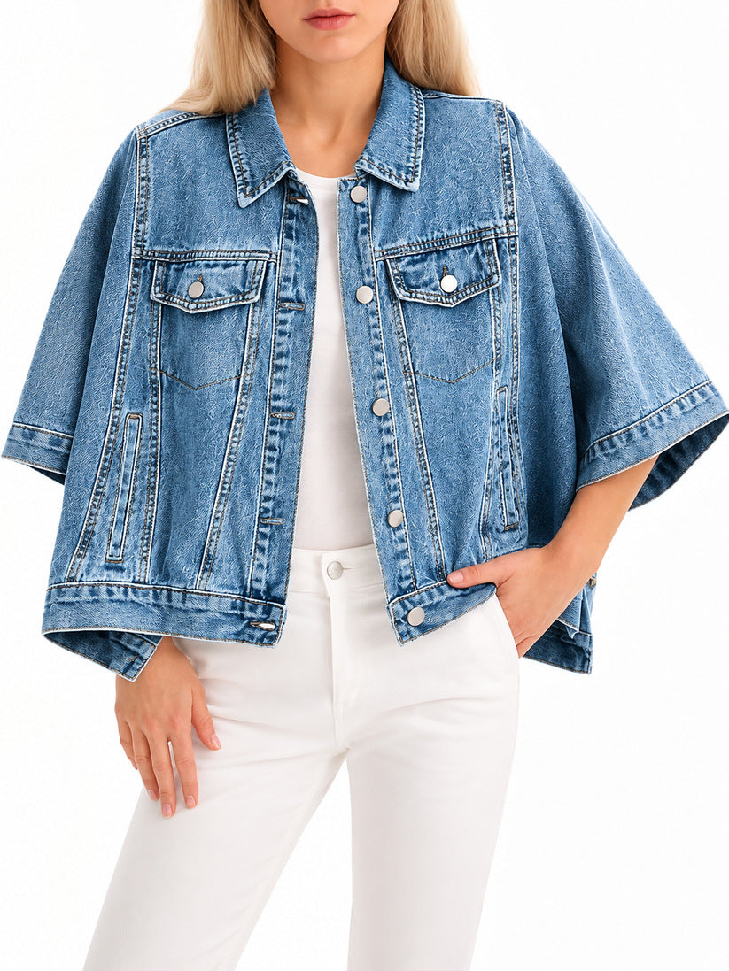 Women's Loose Cotton Jacket with Batwing Sleeves