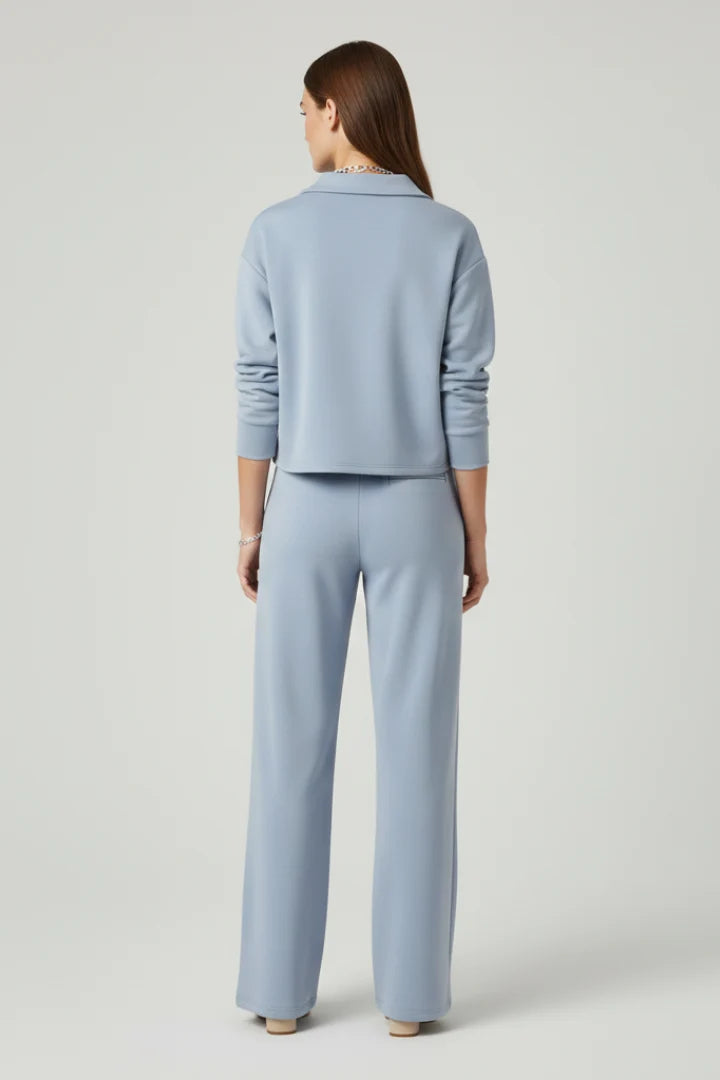 Women's Lounge Set - V-Neck Top & Wide-Leg Trousers