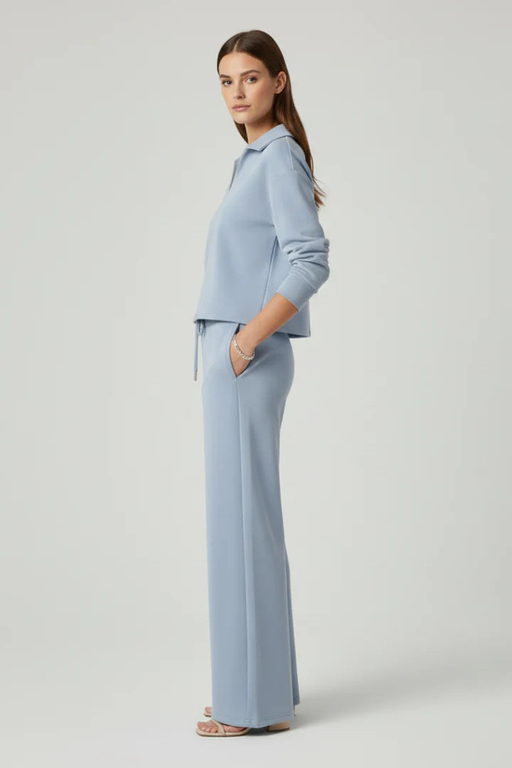 Women's Lounge Set - V-Neck Top & Wide-Leg Trousers