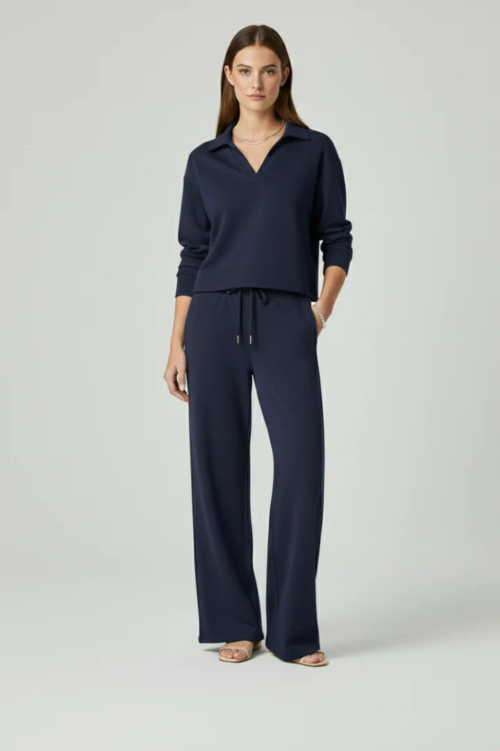 Women's Lounge Set - V-Neck Top & Wide-Leg Trousers
