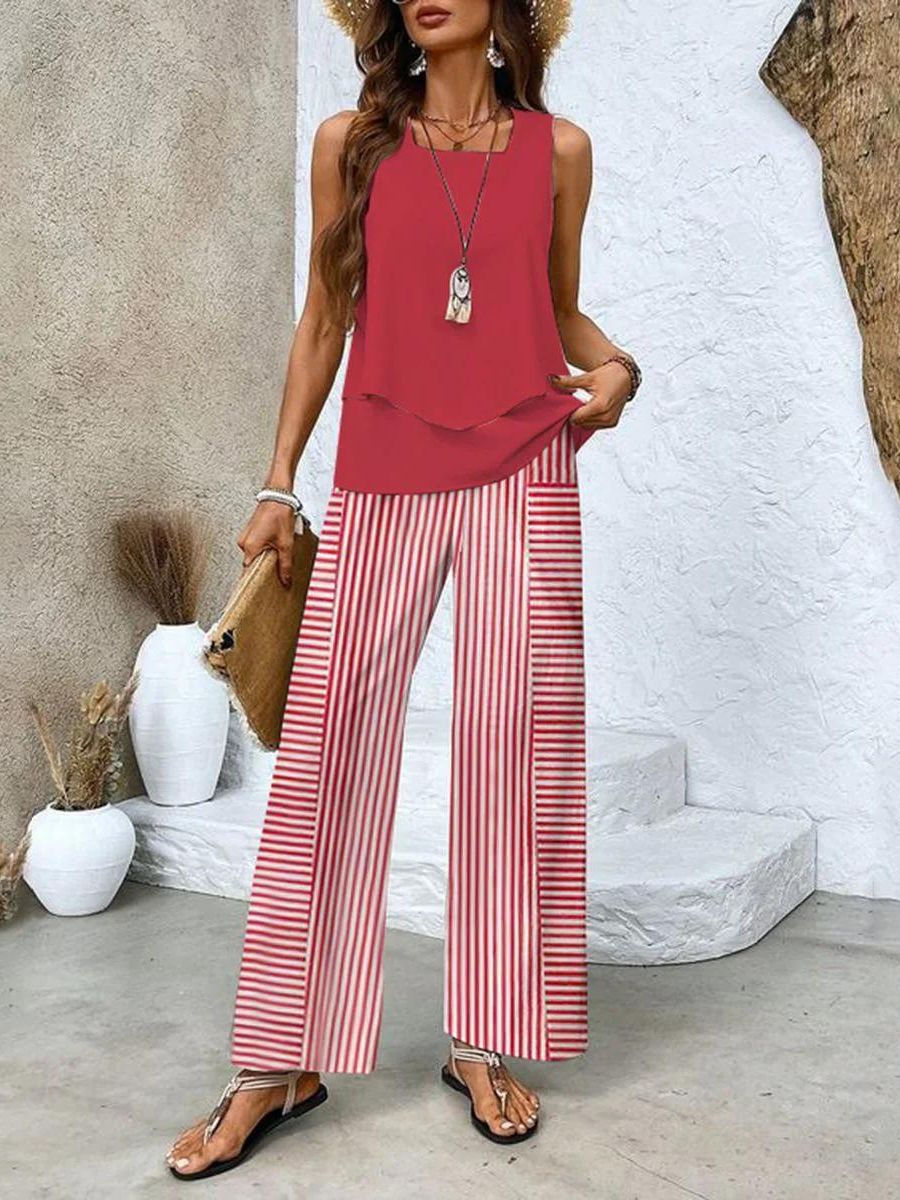 Completo da casa da donna composto da due pezzi, con top e pantaloni a gamba larga