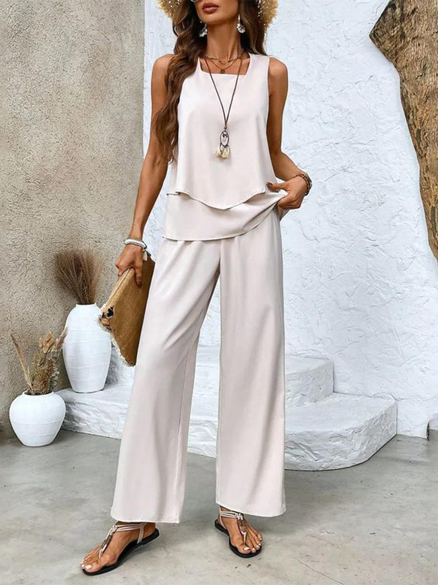 Completo da casa da donna composto da due pezzi, con top e pantaloni a gamba larga