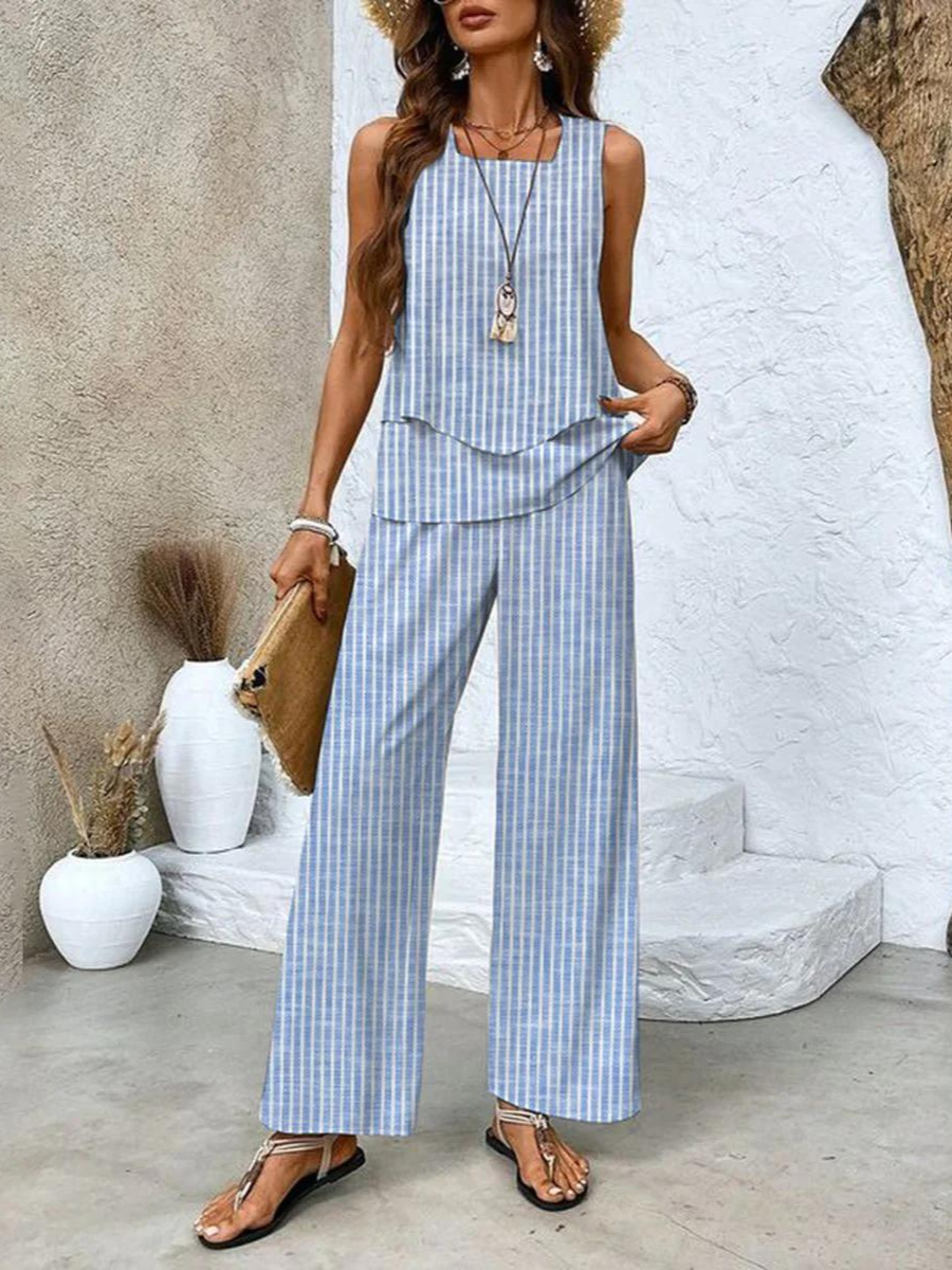 Completo da casa da donna composto da due pezzi, con top e pantaloni a gamba larga