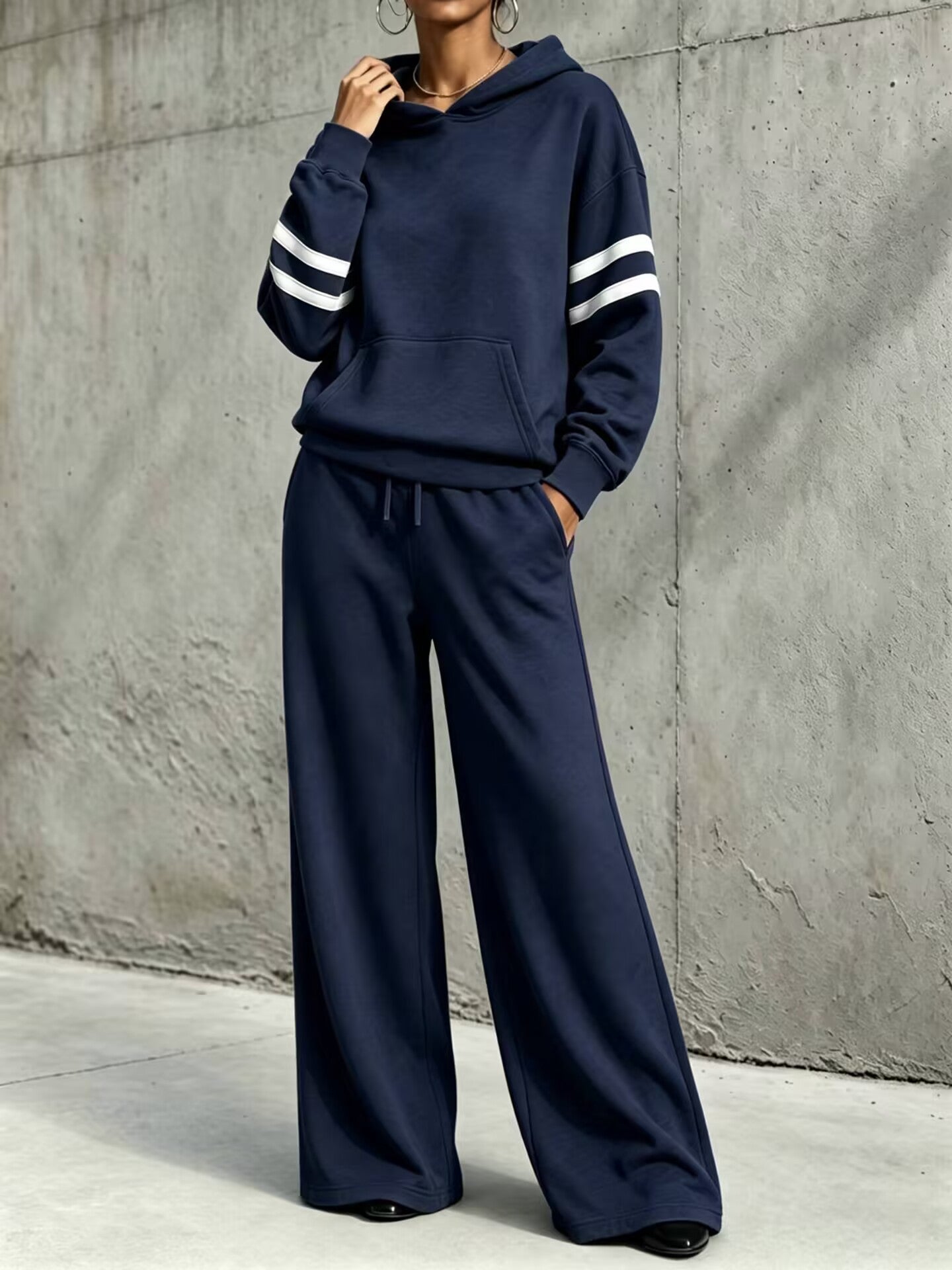 Women's Loungewear Two Piece Set with Hooded Sweatshirt and Wide-Leg Pants