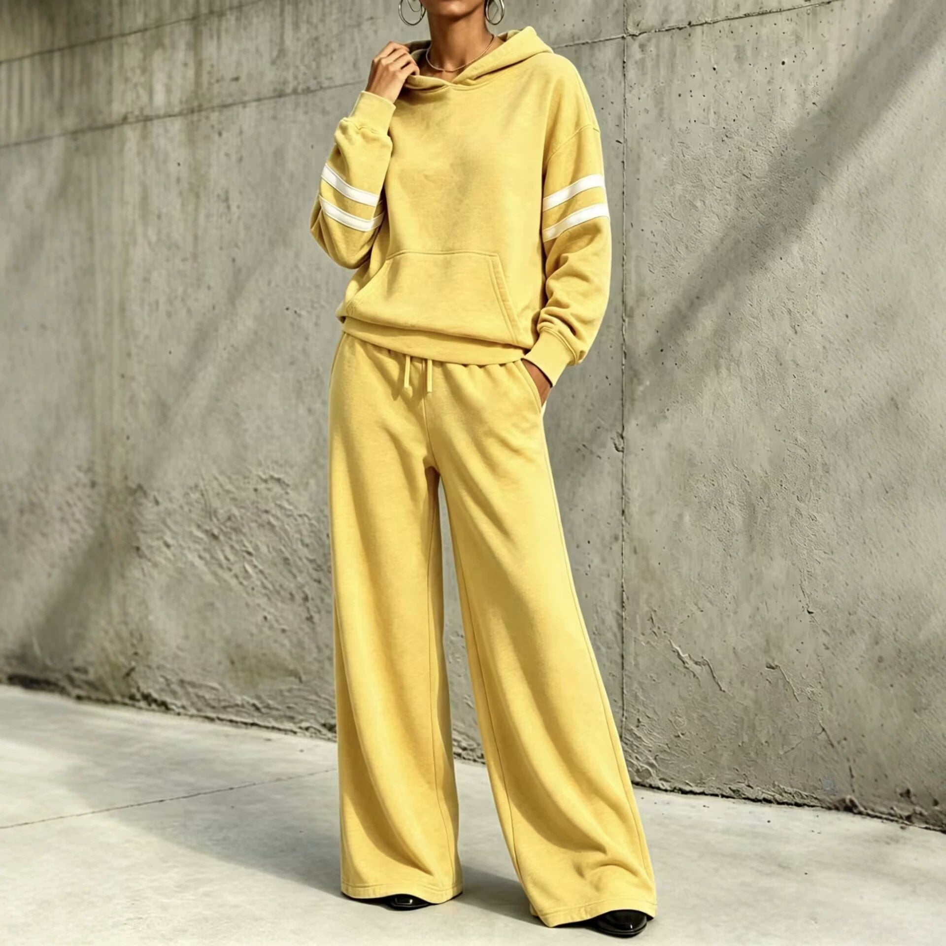 Women's Loungewear Two Piece Set with Hooded Sweatshirt and Wide-Leg Pants