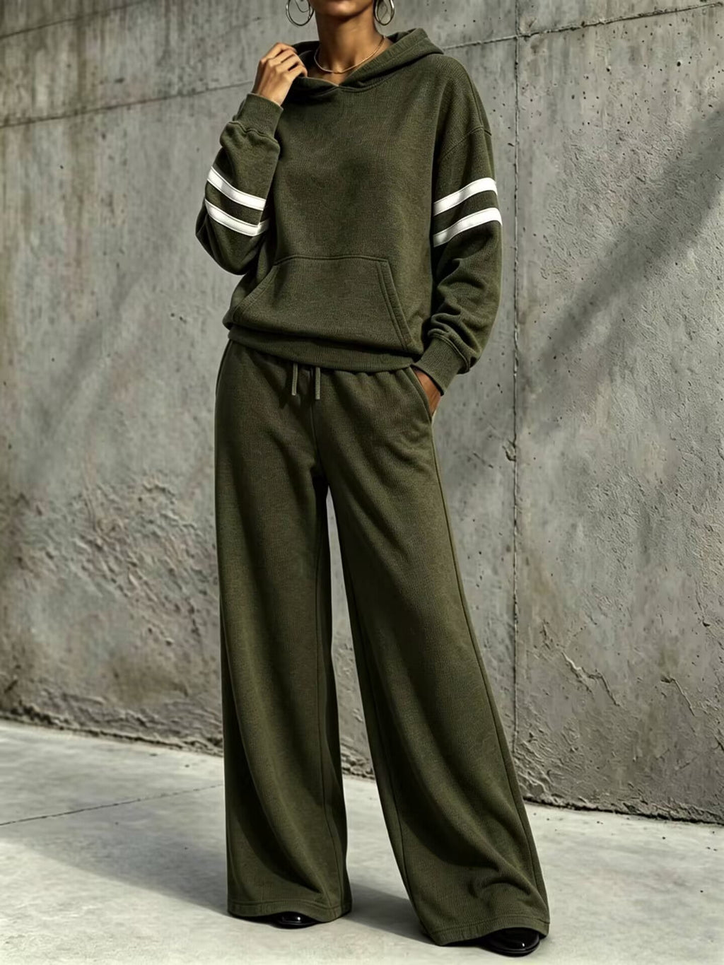 Women's Loungewear Two Piece Set with Hooded Sweatshirt and Wide-Leg Pants