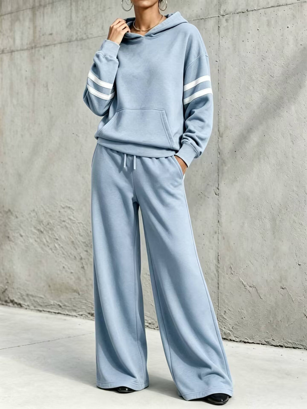 Women's Loungewear Two Piece Set with Hooded Sweatshirt and Wide-Leg Pants