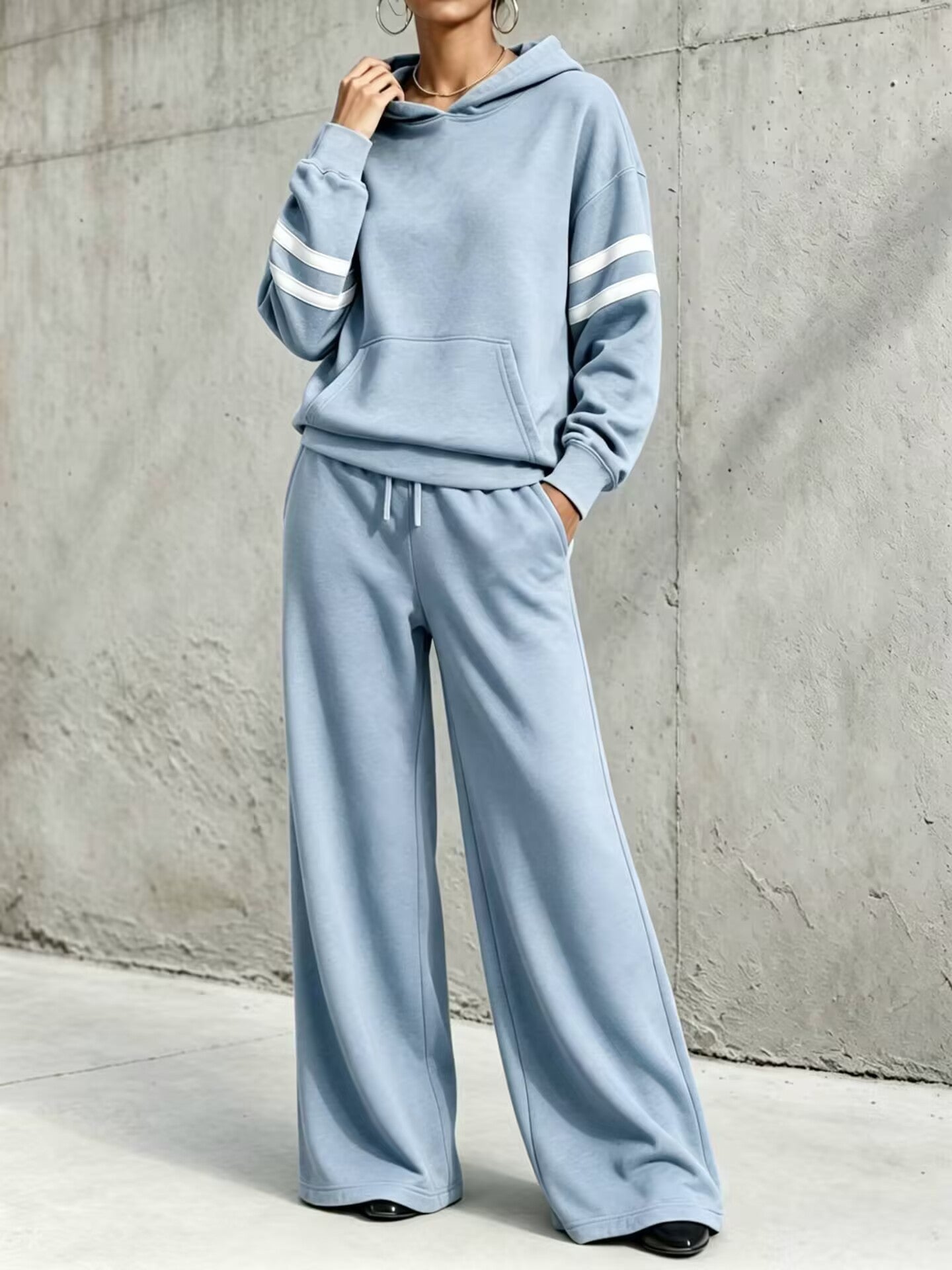 Women's Loungewear Two Piece Set with Hooded Sweatshirt and Wide-Leg Pants