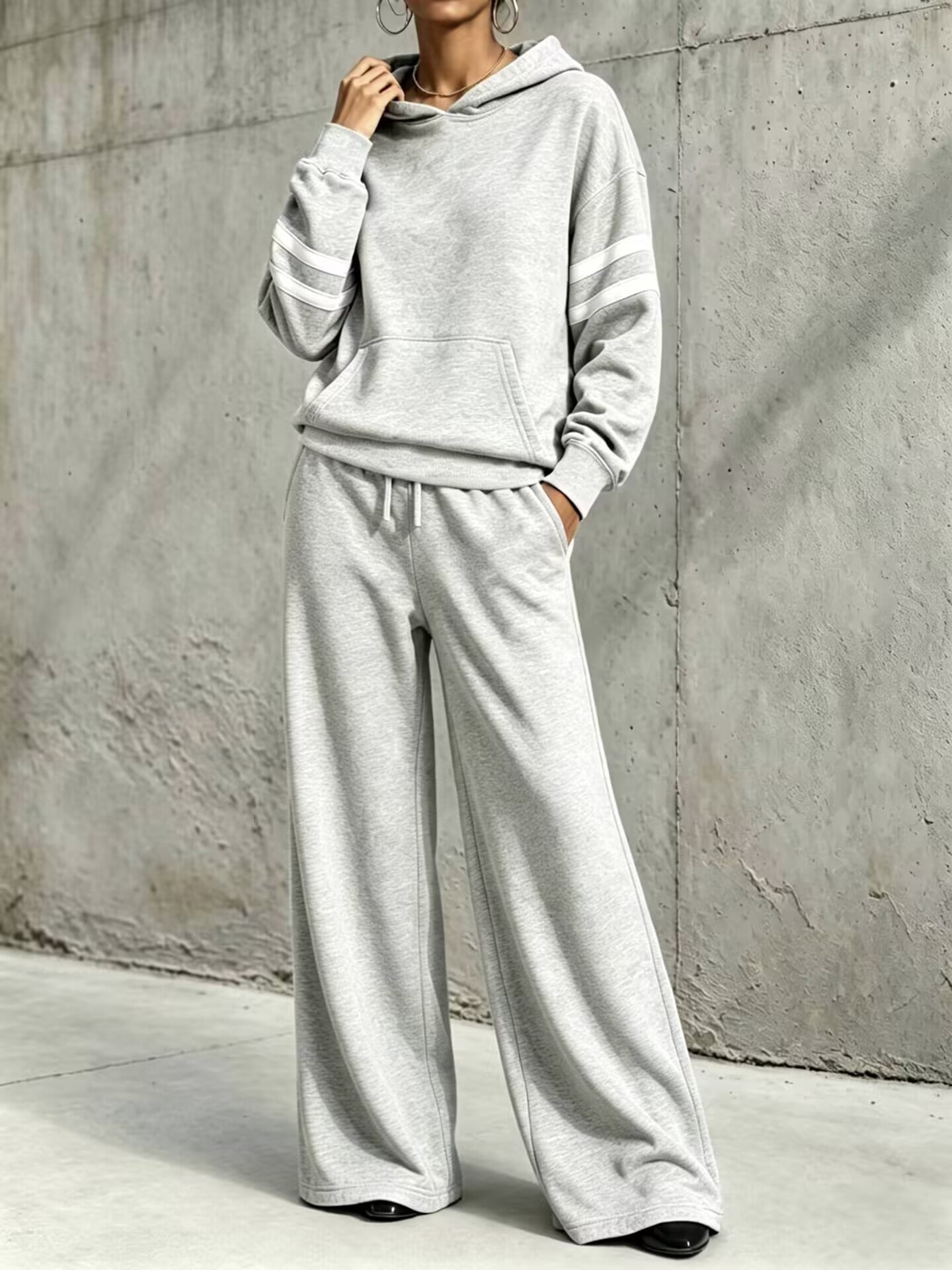 Women's Loungewear Two Piece Set with Hooded Sweatshirt and Wide-Leg Pants