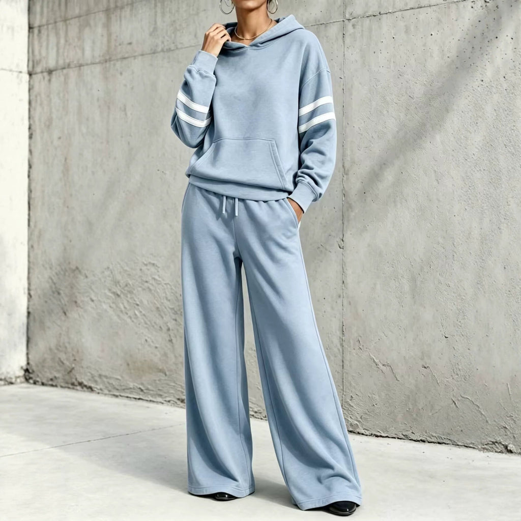 Women's Loungewear Two Piece Set with Hooded Sweatshirt and Wide-Leg Pants