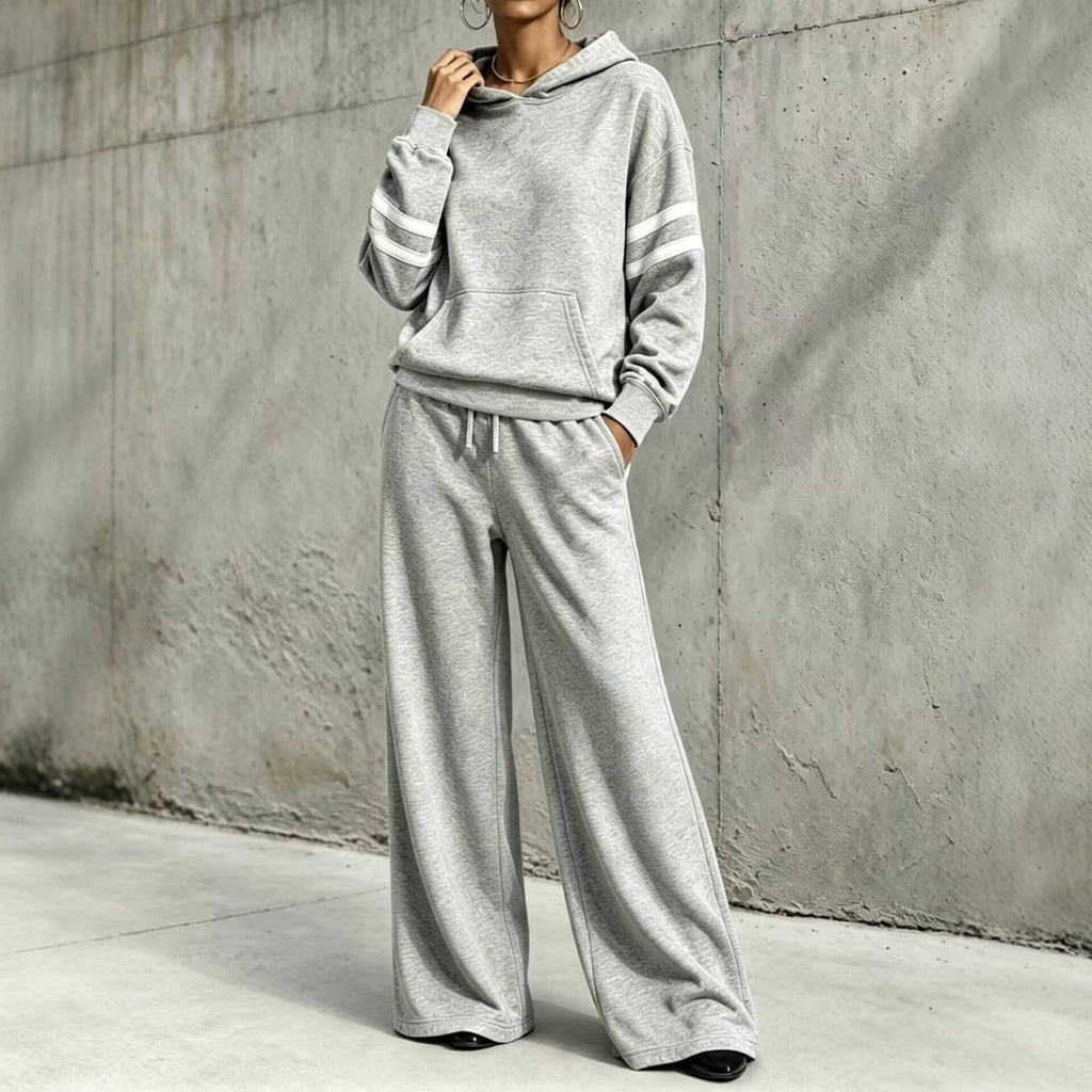 Women's Loungewear Two Piece Set with Hooded Sweatshirt and Wide-Leg Pants