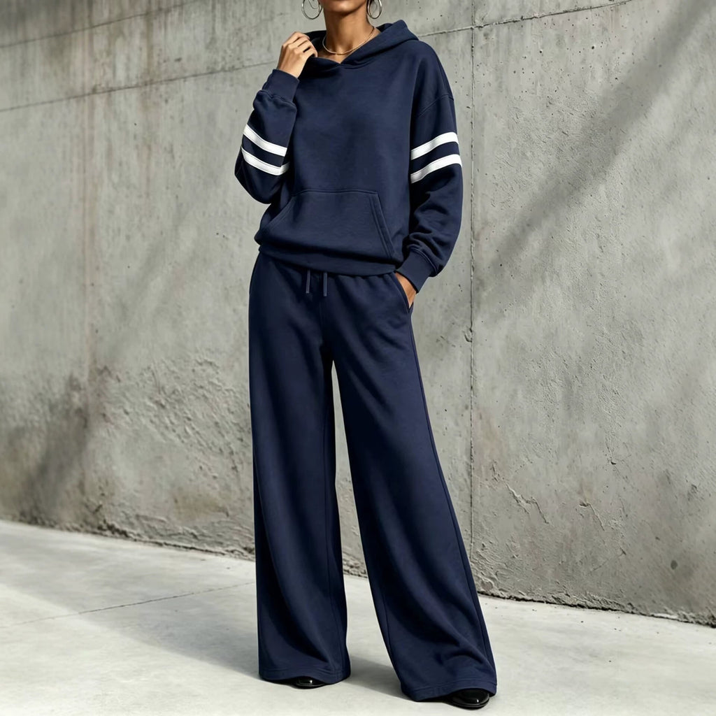 Women's Loungewear Two Piece Set with Hooded Sweatshirt and Wide-Leg Pants